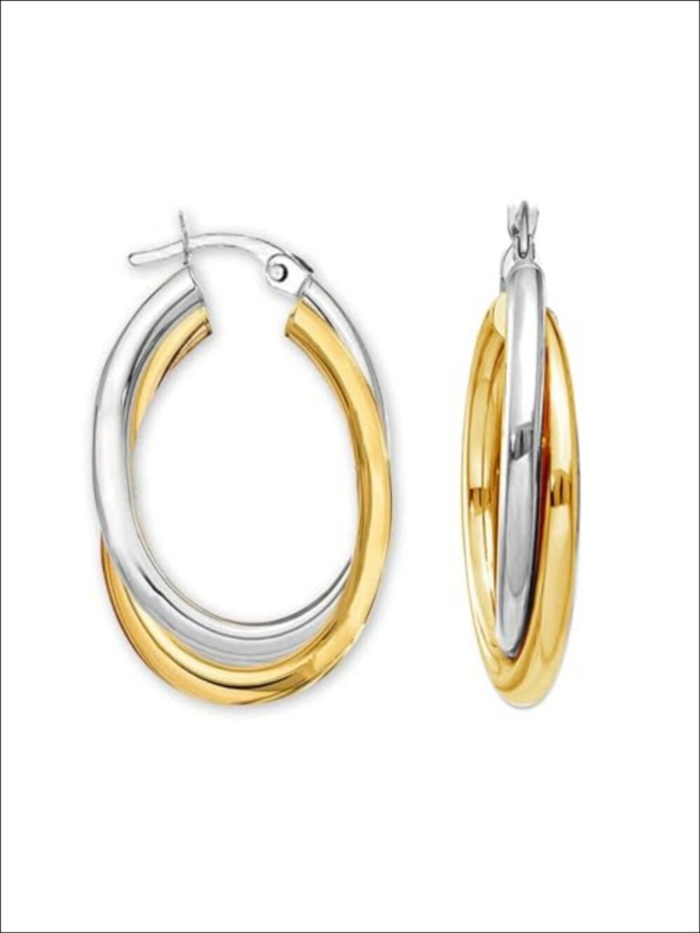 925 Sterling Silver Chunky Hoop Earrings Two-Tone Oval Twisted Polished